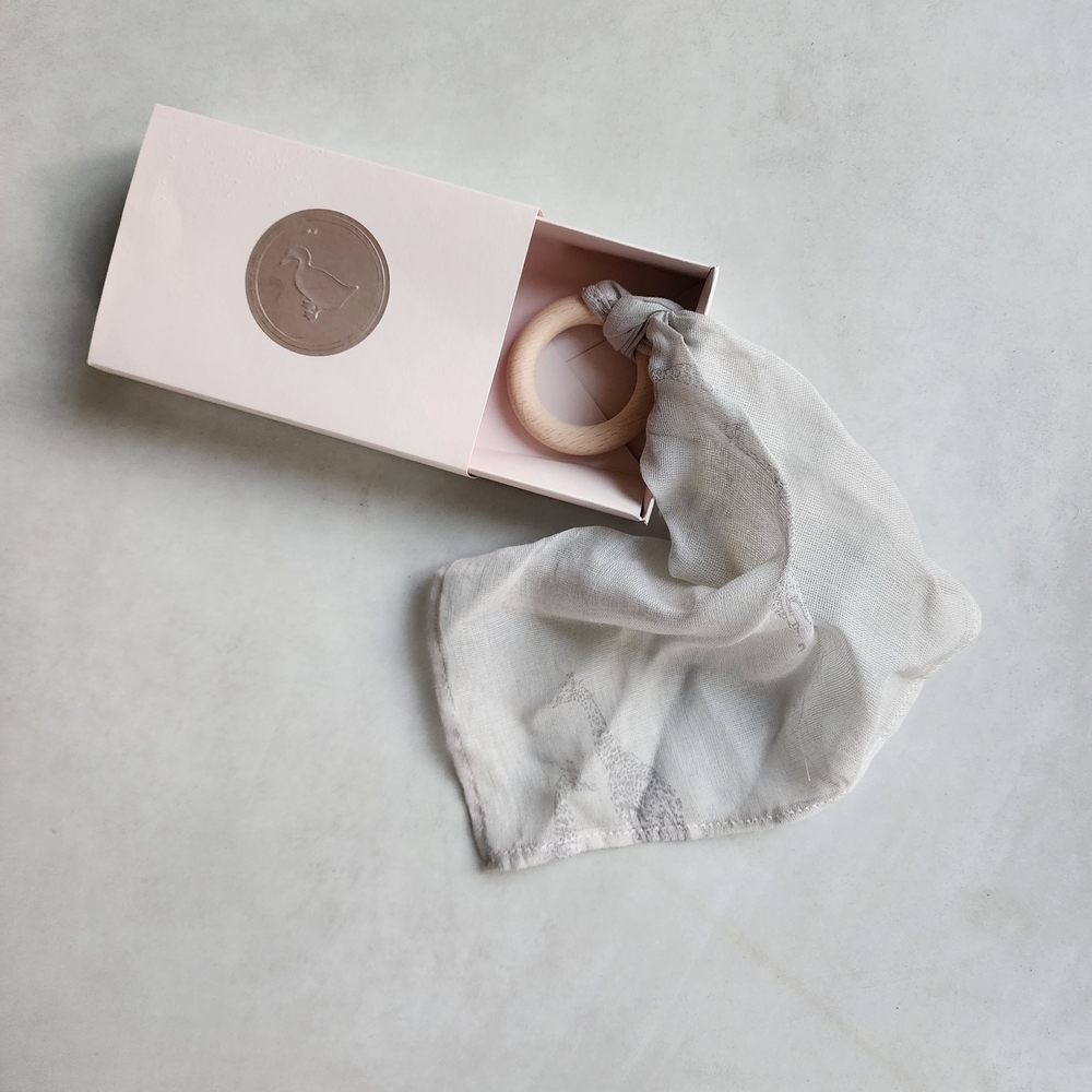 Wooden Teething Ring with Soft Cloth